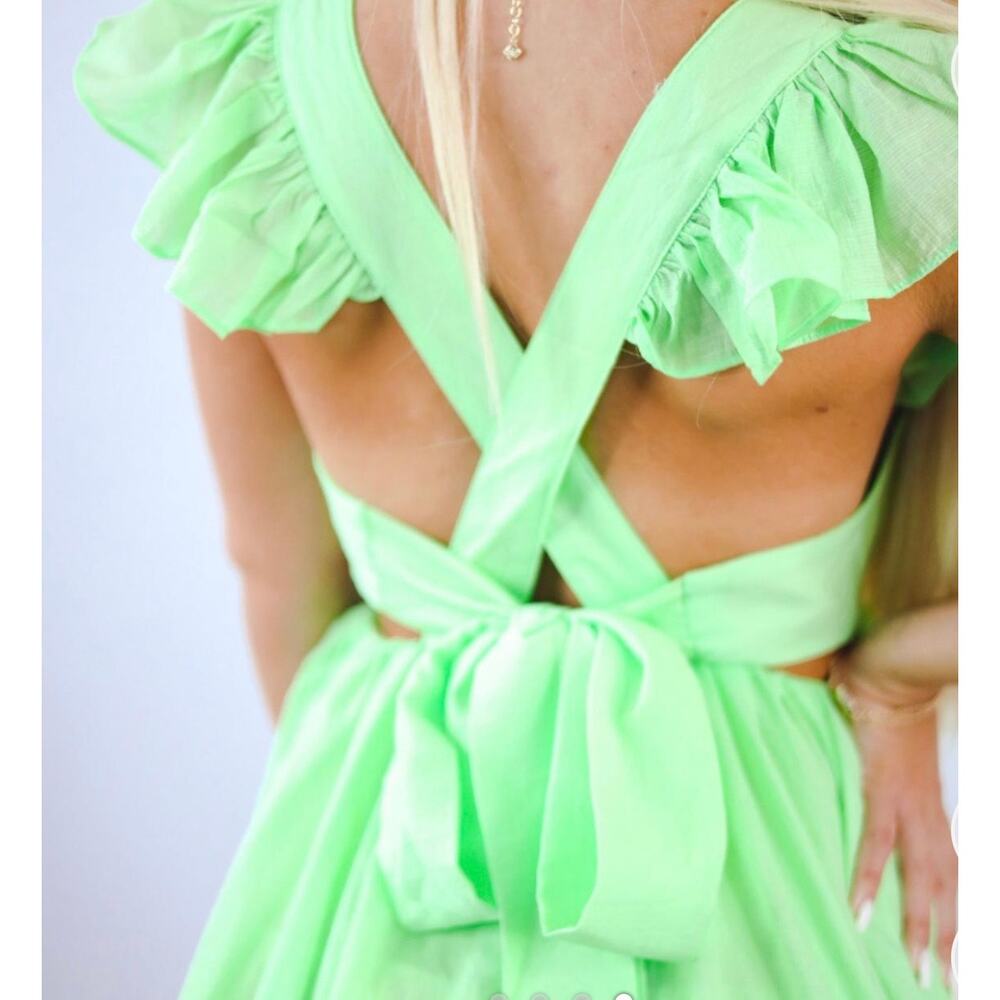 Mable Lime Green Babydoll Mini Dress Small Fairy Fae Cosplay Spring Dress - Picture 3 of 8